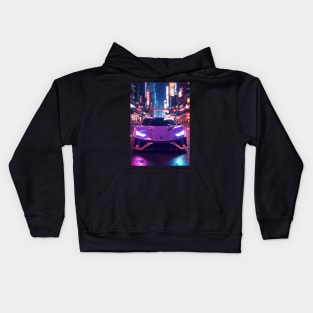 Asian Neon City Sports Car Kids Hoodie